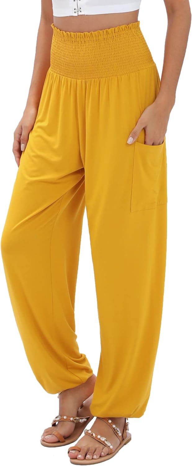 QIANXIZHAN Women's Harem Pants, High Waist Yoga Boho Trousers with Pockets