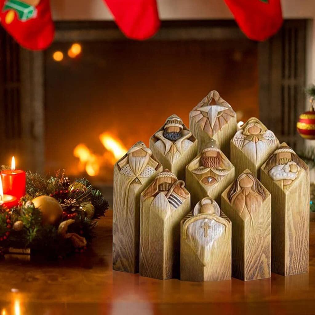 🎉Christmas Hot Sale🎁Heaven Pillar Statues,9pcs Heaven Nativity Tree Pillar Statues