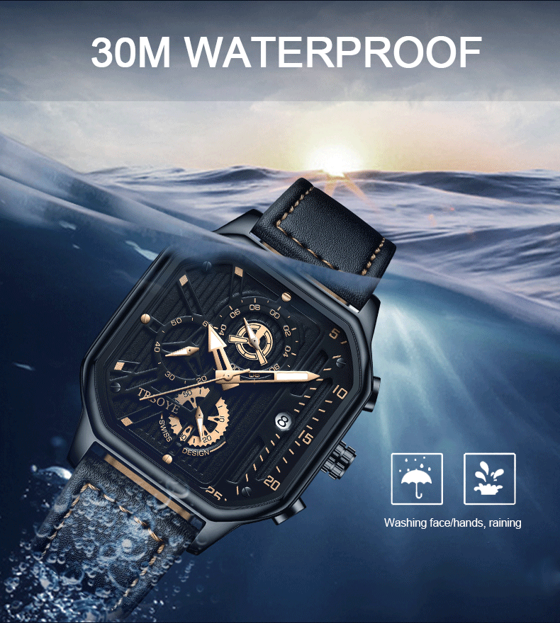 Trsoye 6604 Waterproof Luminous Fashion Square Quartz Watch