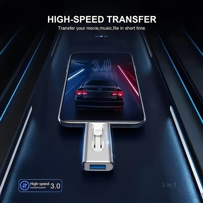 128GB~1TB Micro USB + 8 Pin + USB 3.0 4 in 1 Mobile Phone Computer U-Disk
