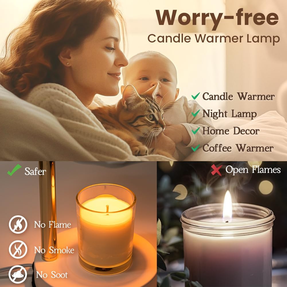 Candle Warmer Lamp, Electric Candle Lamp Warmer, Mothers Day Gifts for Mom, House Warming Gifts New Home Bedroom Decor Dimmable Wax Melt Warmer for Scented Wax with 2 Bulbs, Jar Candles