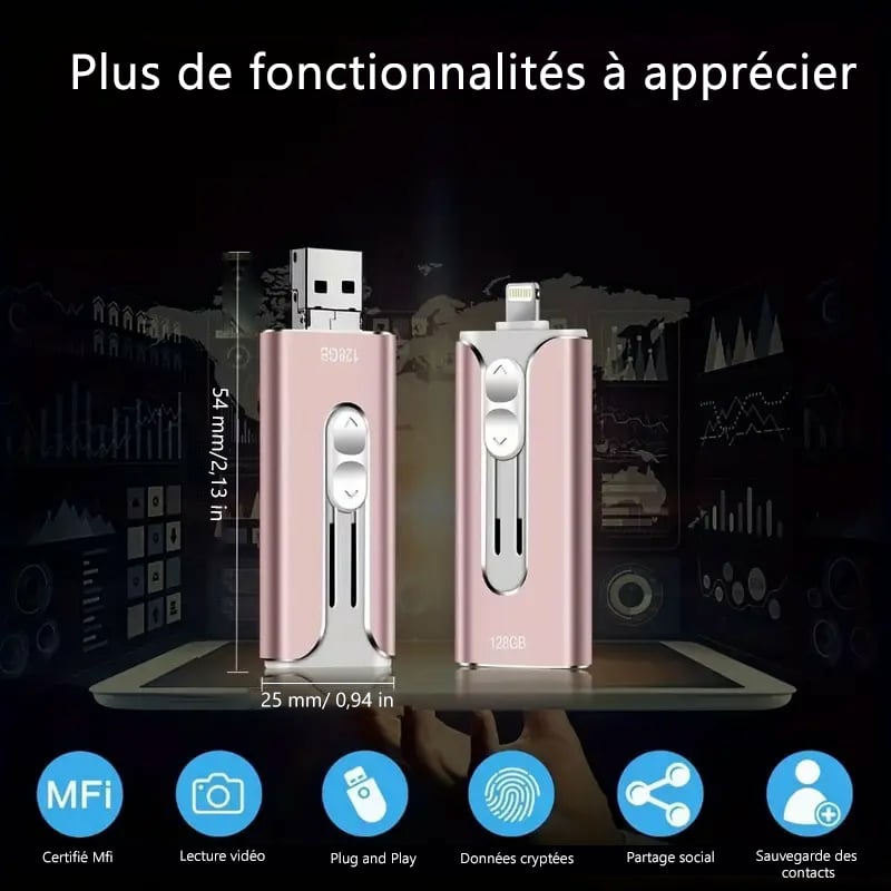 🔥Clé USB 4 en 1 16 à 256 Go Micro USB + 8 broches + USB 3.0 pour téléphone portable et ordinateur
