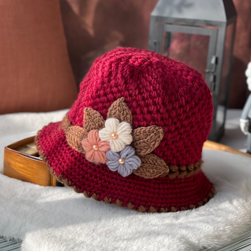 (🌲EARLY CHRISTMAS SALE - 50% OFF) 🎁Women's Flowers Knitted Woolen Hat, BUY 2 FREE SHIPPING