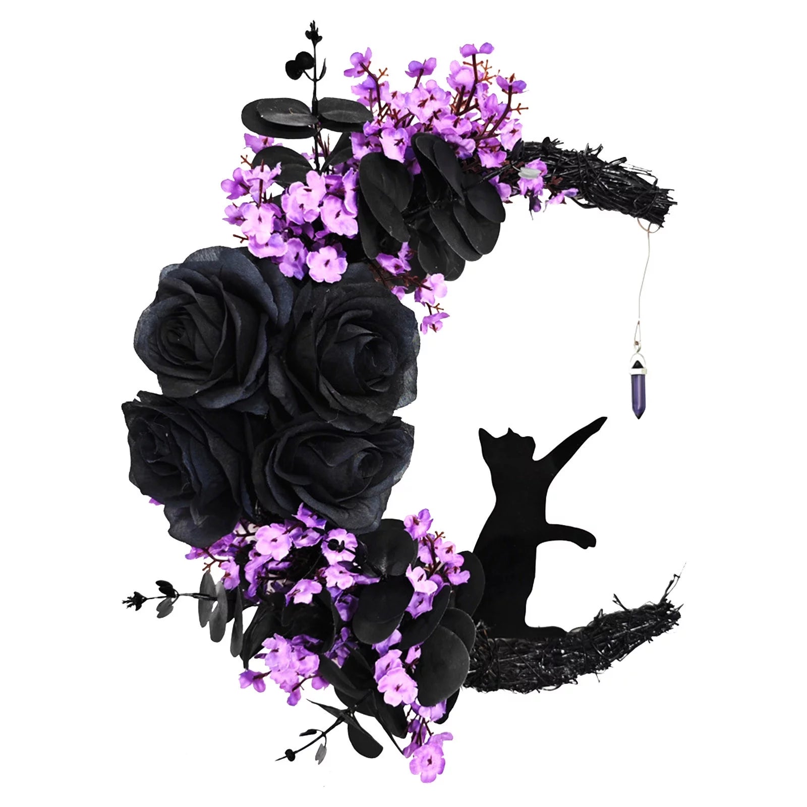 <strong>🔥Halloween Sale !!!</strong> Mystical Crescent Cat Crystal Wreath