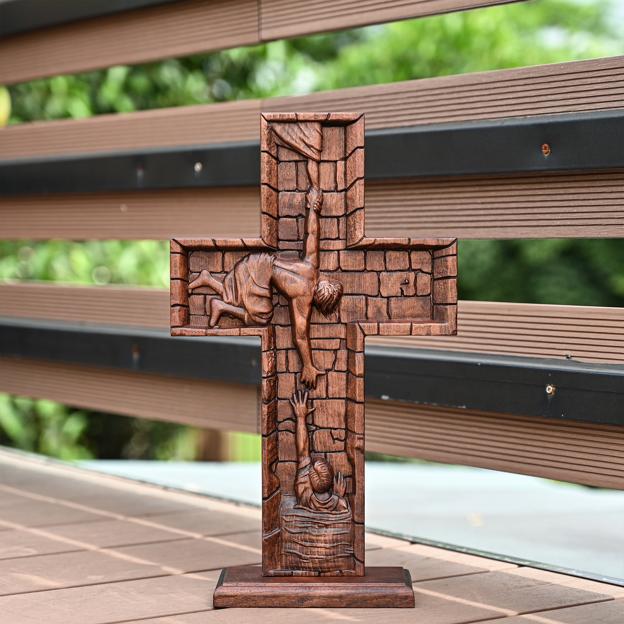 BGCOPPER Savior Jesus Cross - Carved from Natural Wood