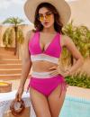 🔥Heißer Verkauf - 49% Rabatt 🏖️ Bikini-Sets mit hoher Taille und Bauchkontrolle im Farbblockdesign