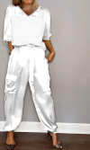 Women's Smooth Satin Half-sleeved Top and Pant Two-piece Suit