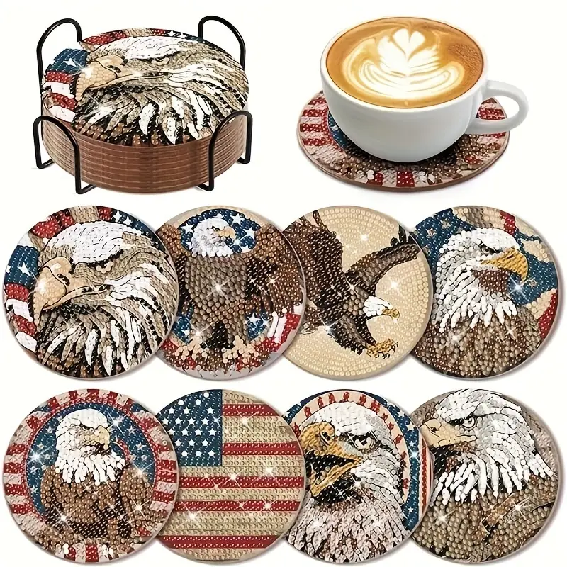 Set of 8 Patriotic Diamond Art Coasters