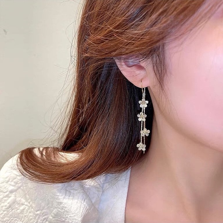 Fashion Crystal Flower Tassel Earrings