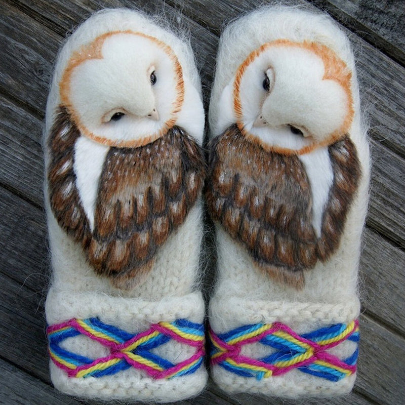 Hand Knitted Nordic Mittens With Owls - Buy 2 Get Extra 10% OFF & Free Shipping