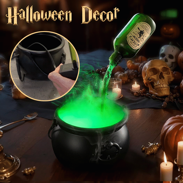 Halloween Witches Cauldron with Magical Floating Potion Bottles and Fog Maker Diffuser