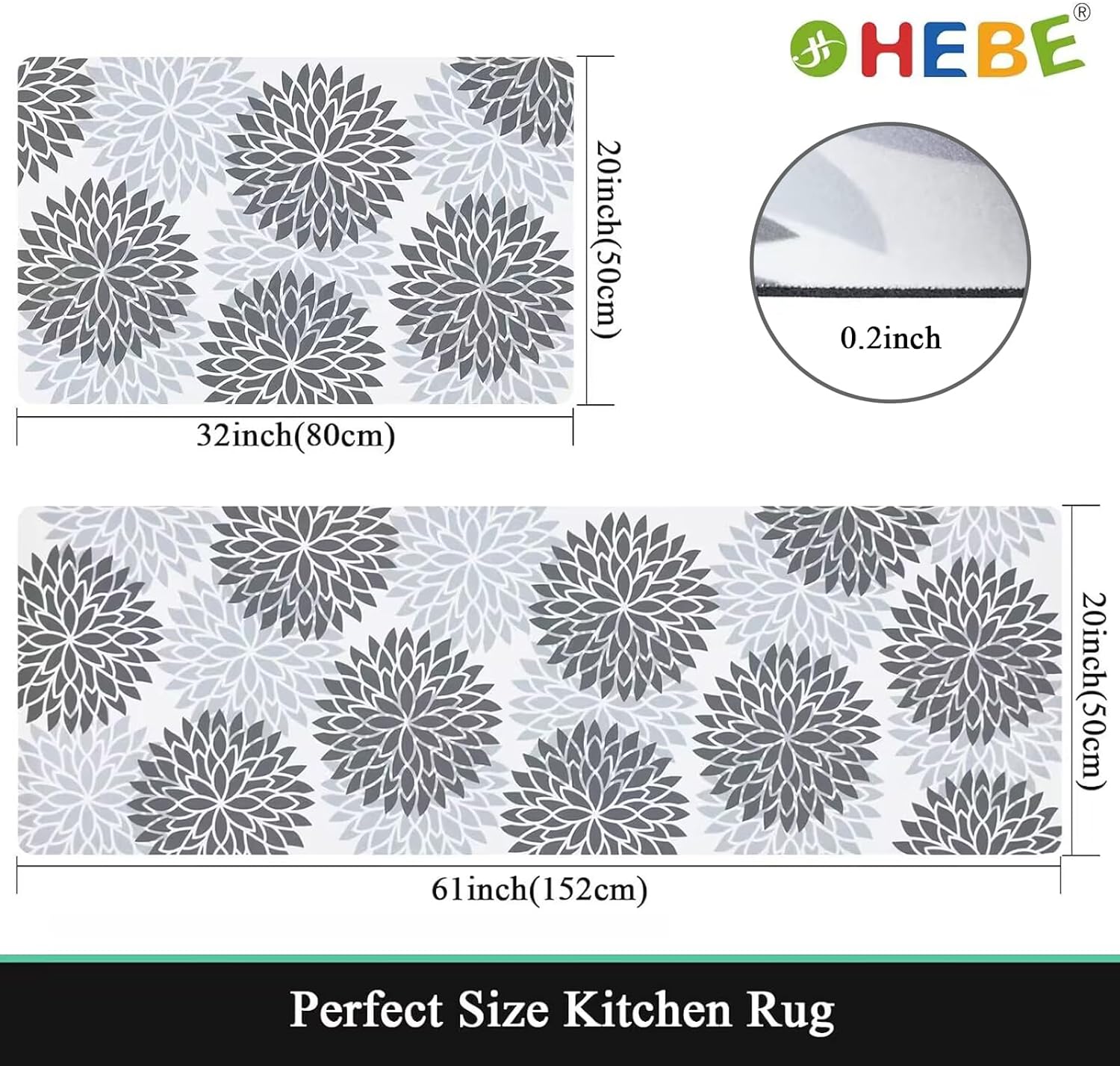 HEBE Anti Fatigue Kitchen Rug Sets 2 Piece Non Slip Kitchen Mats for Floor Cushioned Kitchen Rugs and Mats Waterproof Comfort Standing Mat Runner for Kitchen,Home Office,Sink,Laundry