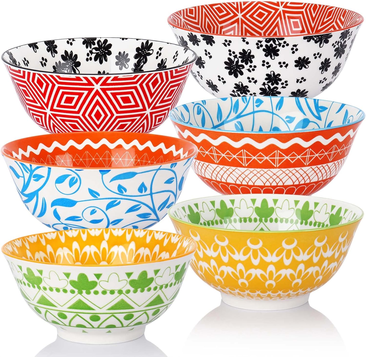 Vivimee Porcelain Cereal Bowls Set of 6, 24 Ounce Colorful Soup Bowls, Ceramic Oatmeal Bowls for Cereal, Soup, Pasta, Oatmeal, Salad and Rice, Microwave and Dishwasher Safe Eating Bowls for Kitchen