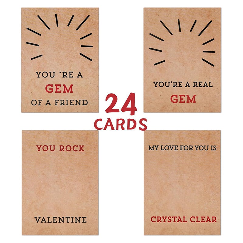 🎁24 Pack Valentines Cards with Heart-Shape Crystals