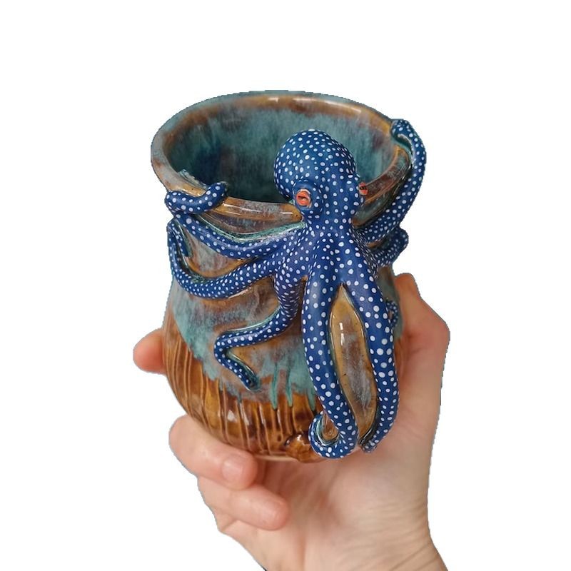 🌊Dark blue octopus resin (cup-shaped) ornament,Bring the Ocean’s Mystery to Your Home
