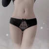 Sexy Black Lace Bow Open-Crotch Panties for Women - Sheer Mesh Cheeky Underwear PPF0337