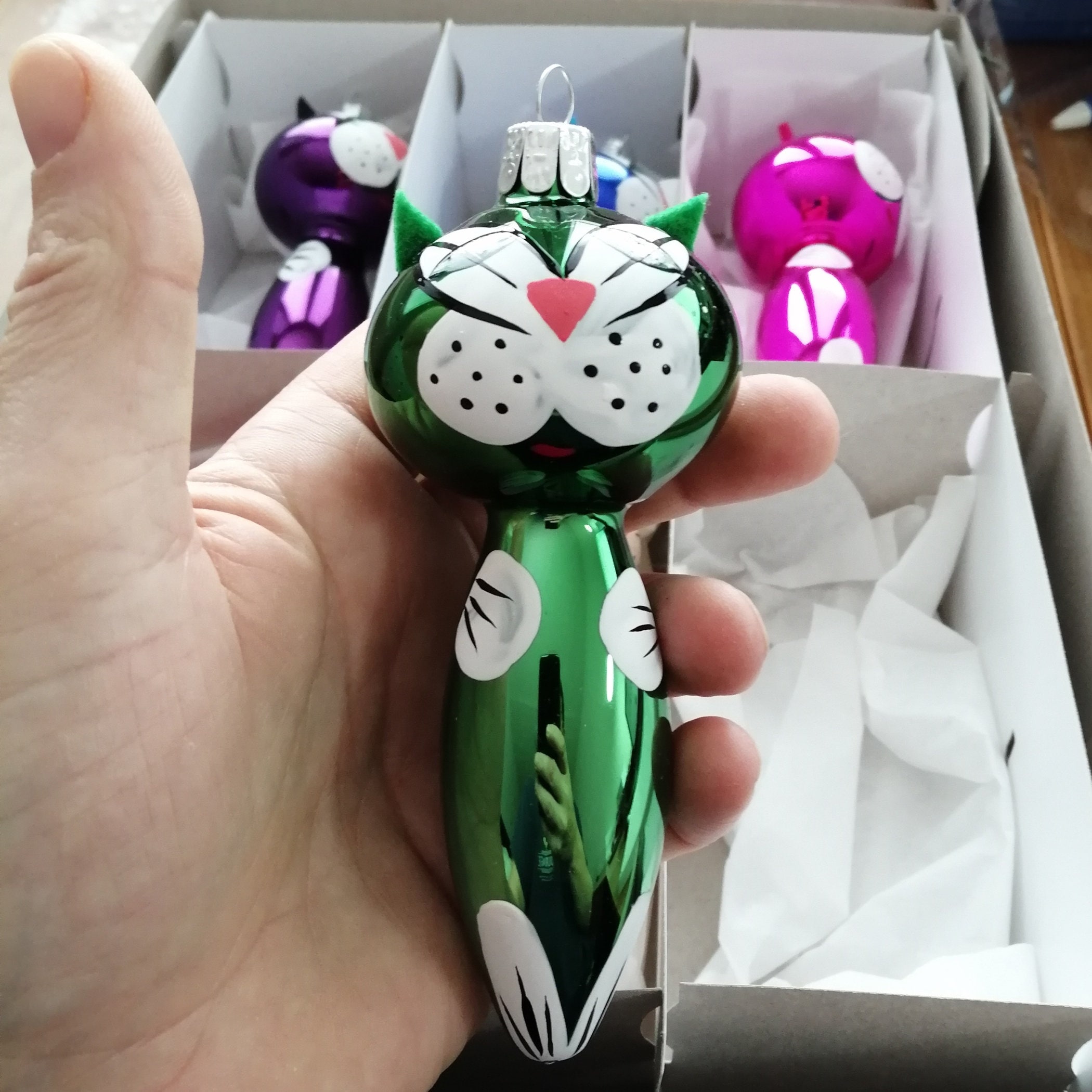 Hand Blown Glass Cat Christmas Tree Ornament