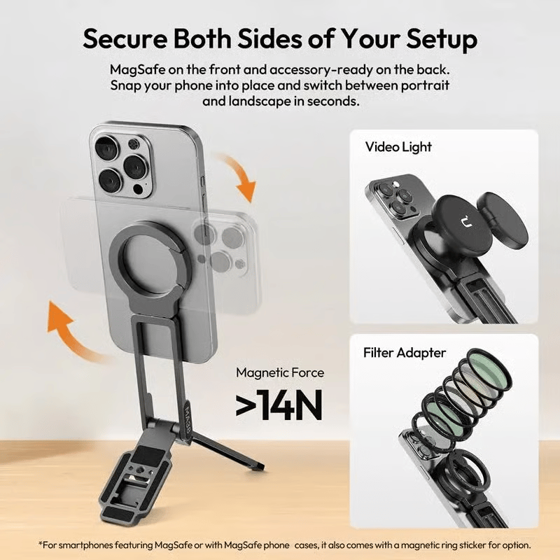 🍂TikTok Fall Mega Sale🎉Magnetic Phone Tripod for iPhone, MA38 Portable Phone Holder Mini Tripod for Magsafe
