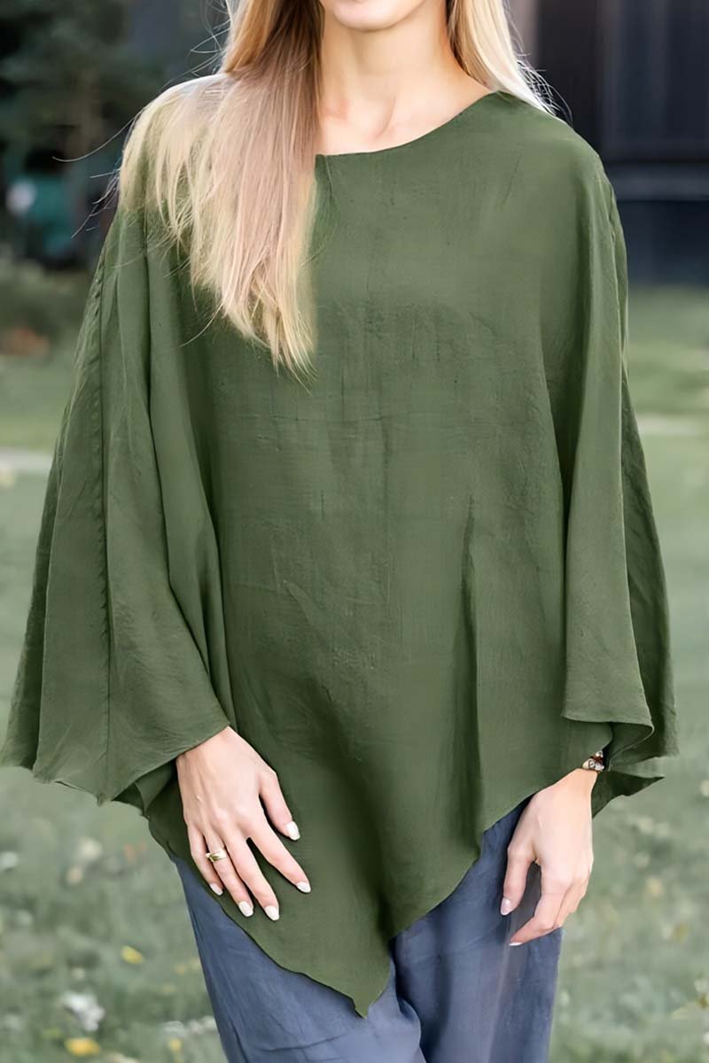 Women's solid color casual loose asymmetric cotton and linen top