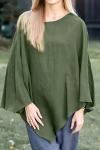 Women's solid color casual loose asymmetric cotton and linen top