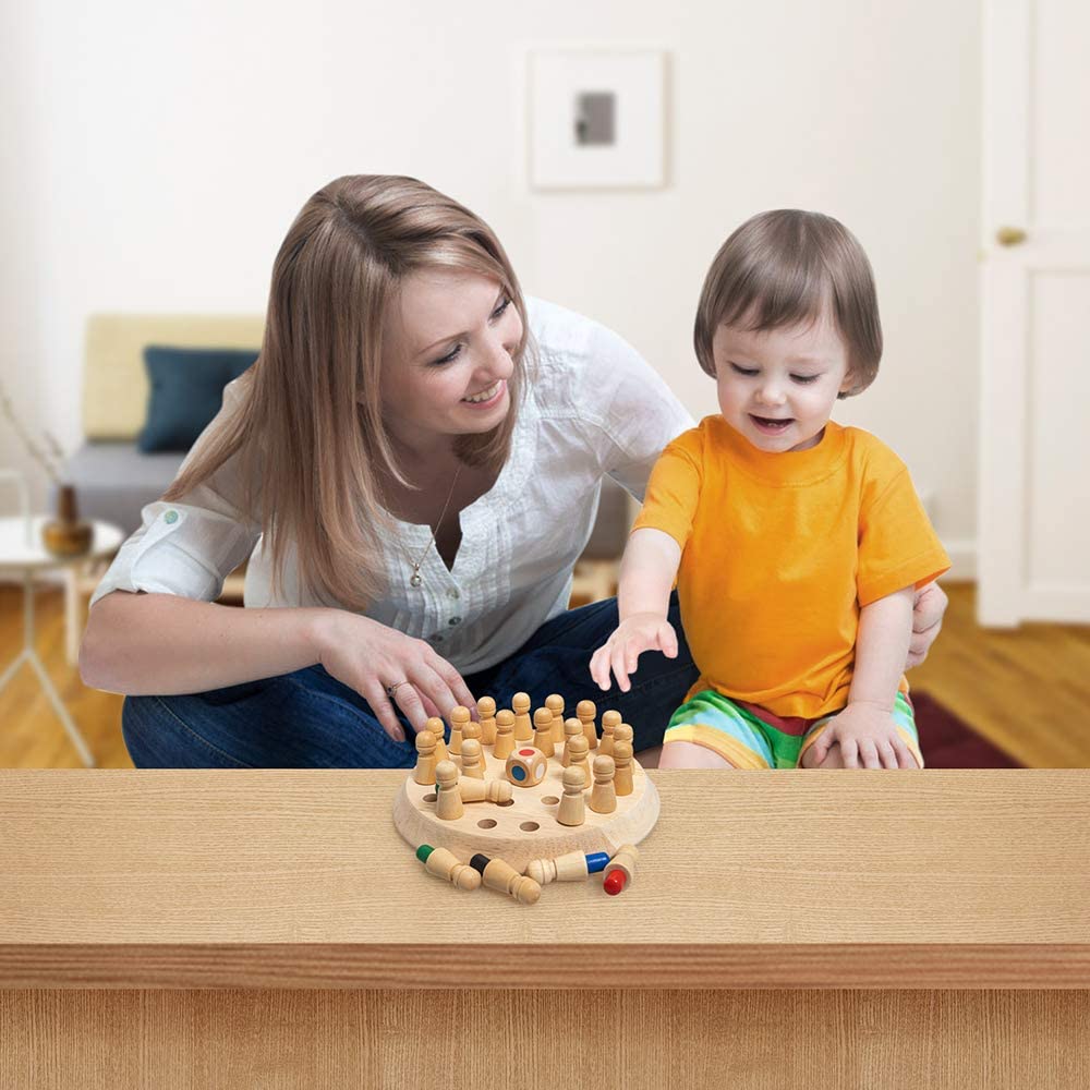 New Children Wooden Memory Matchstick Chess Game