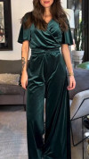 Women's V-neck Lace-up Suede Casual Jumpsuit