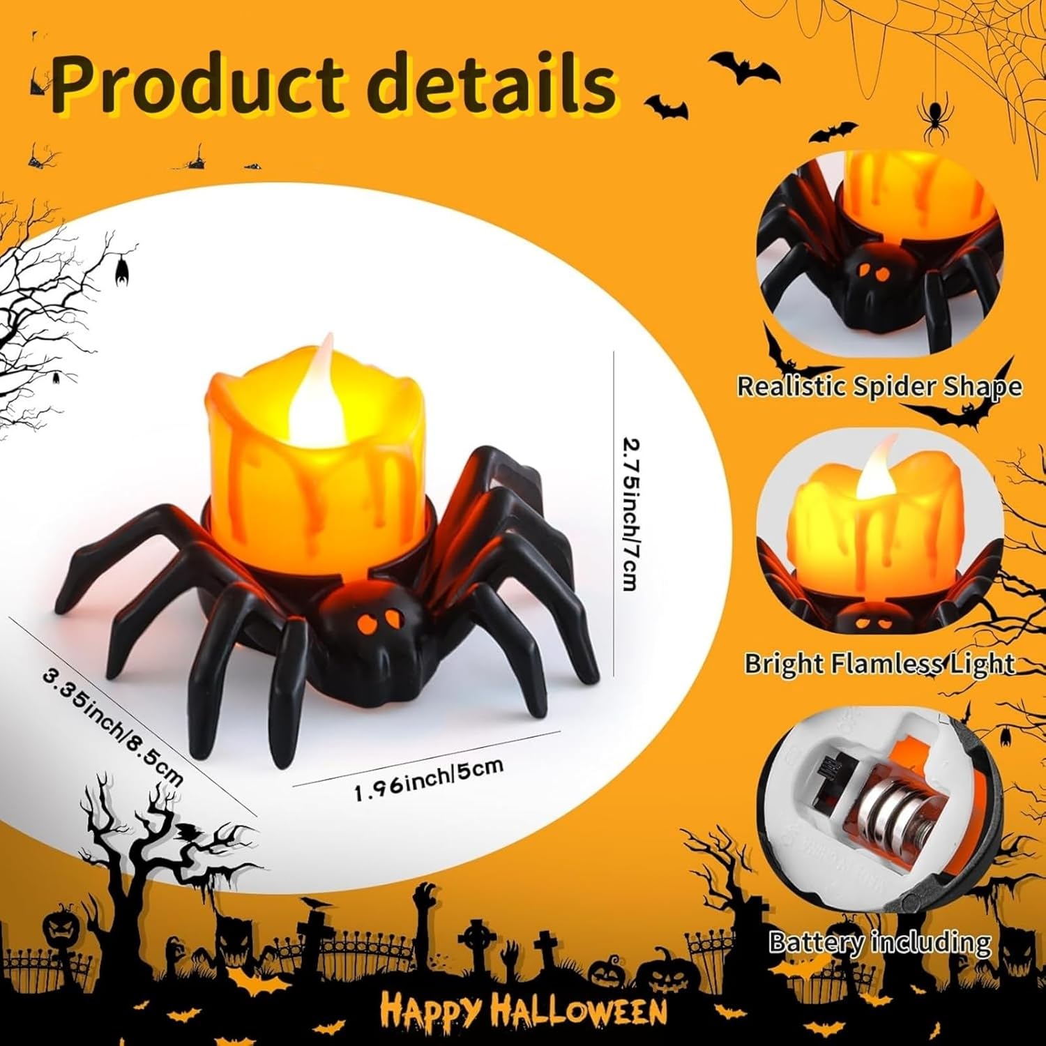 💥LAST DAY SALE 50% OFF💥Halloween LED Candle Lamp with Creepy Spider Decor