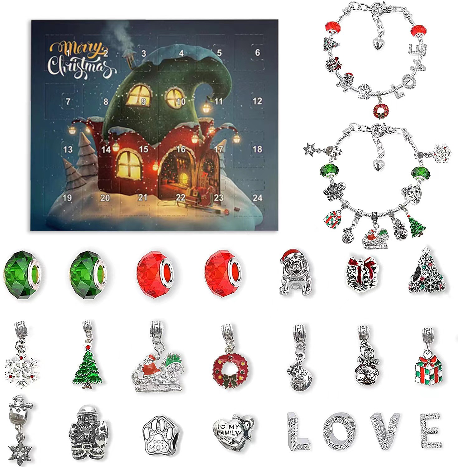 (🎁Early Christmas Sale- 48% OFF🎁) 24 Days Countdown Calendar DIY Christmas Advent Calendar Bracelets Set - Buy 2 Get EXTRA  5% OFF & FREE SHIPPING