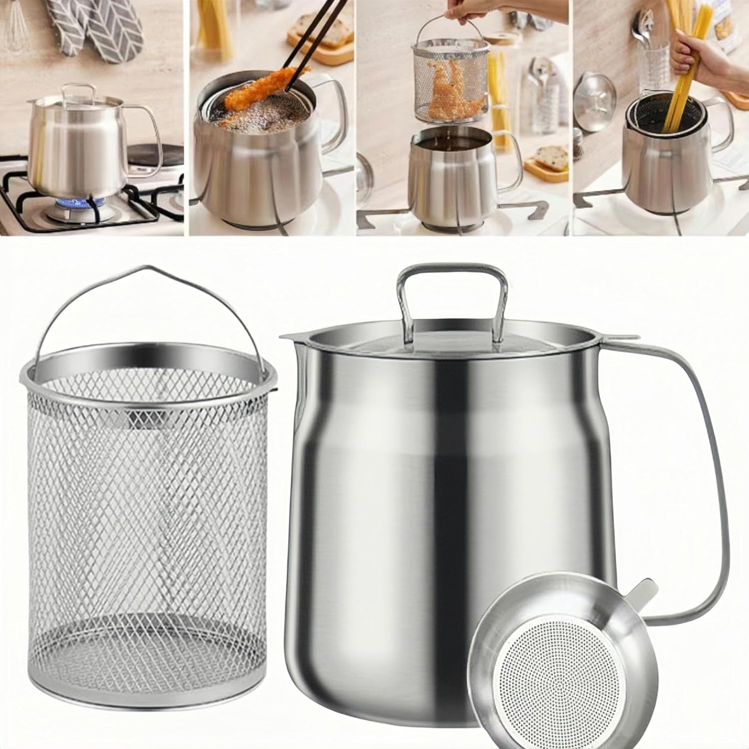 🎁TikTok Last Day Sale - 70% OFF🎉2-in-1 304 Stainless Steel Multifunctional Oil Strainer Pot