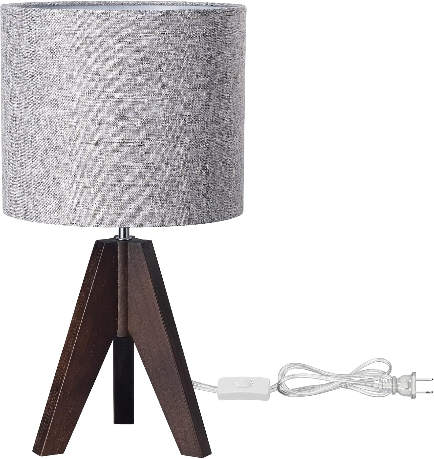 EDISHINE Tripod Table Lamp, Small Cute Bedside Lamp with Linen Beige Lampshade, Nightstand Lamp for Nursery, Bedroom, Kid Room, Living Room, Light Brown Wooden Base, E26 Socket, 14.2 Inch