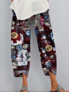 Loose and irregular rendering printed elastic waist pocket pants