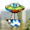 🛸UFO Abduction a Cow Stained Glass Suncatcher