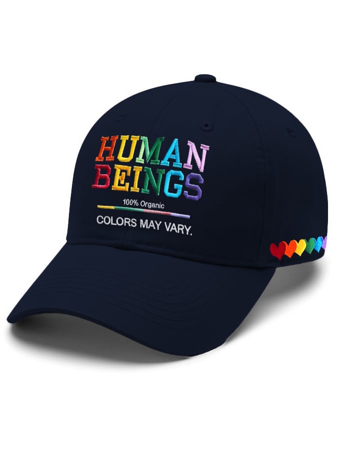 Retro Human Beings 100% Organic Colors May Vary Human Rights Equality Pride Print Baseball Cap