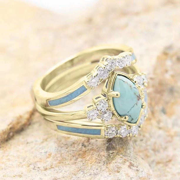 Sterling Silver Natural Turquoise Diamond Ring