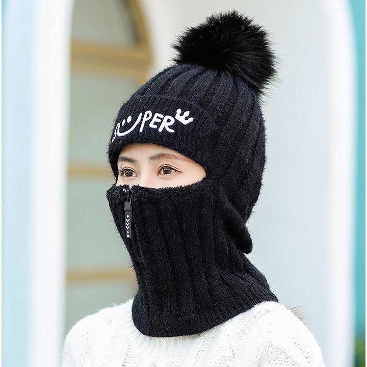 Wool Ball Plus Thick Knitted Hat