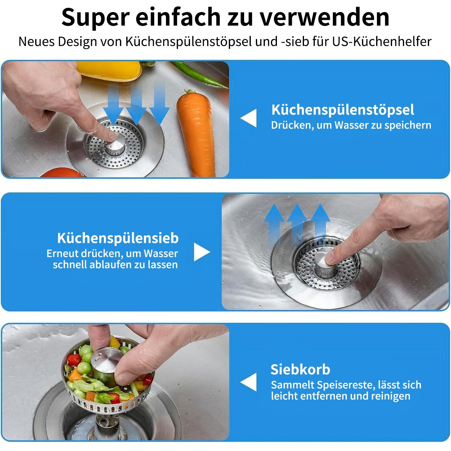 🔥Letzter Tag 50% RABATT – Verbessertes 3-in-1-Abflusssieb für die Küchenspüle
