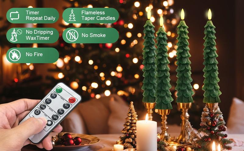 ⏰LAST DAY SALE 50% OFF💥Christmas Tree Flameless Taper Candles with Remote Timer
