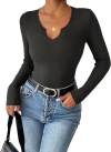 Deep U-neck Cross-neck Long-sleeved T-shirt Top