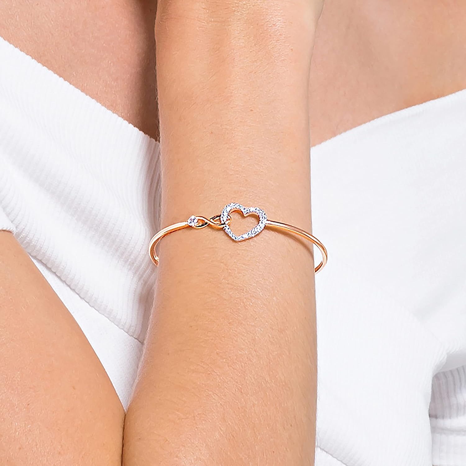 Swarovski Infinity Heart Jewelry Collection, Necklaces and Bracelets, Rose Gold & Rhodium Tone Finish, Clear Crystals