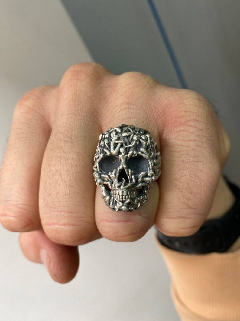 Gothic Death Skull Ring - Sterling Silver Skull Ring