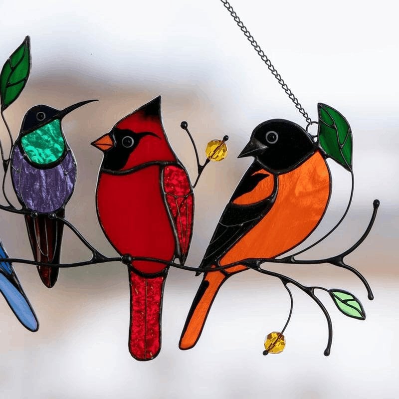 (🔥2024 NEW YEAR SALE) The Best Gift-Birds Stained  Window  Panel Hangings🎁