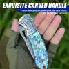 🐺 Damascus Pocket Knife – Handmade VG10 Steel with Abalone Shell Handle