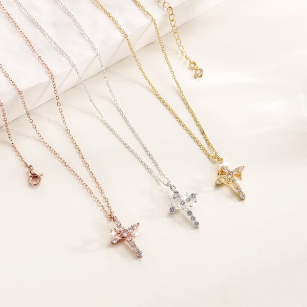 🎁 Today Only 49% Off - Crown Cross Necklace，Water and Sweat Resistant, Color-Resistant