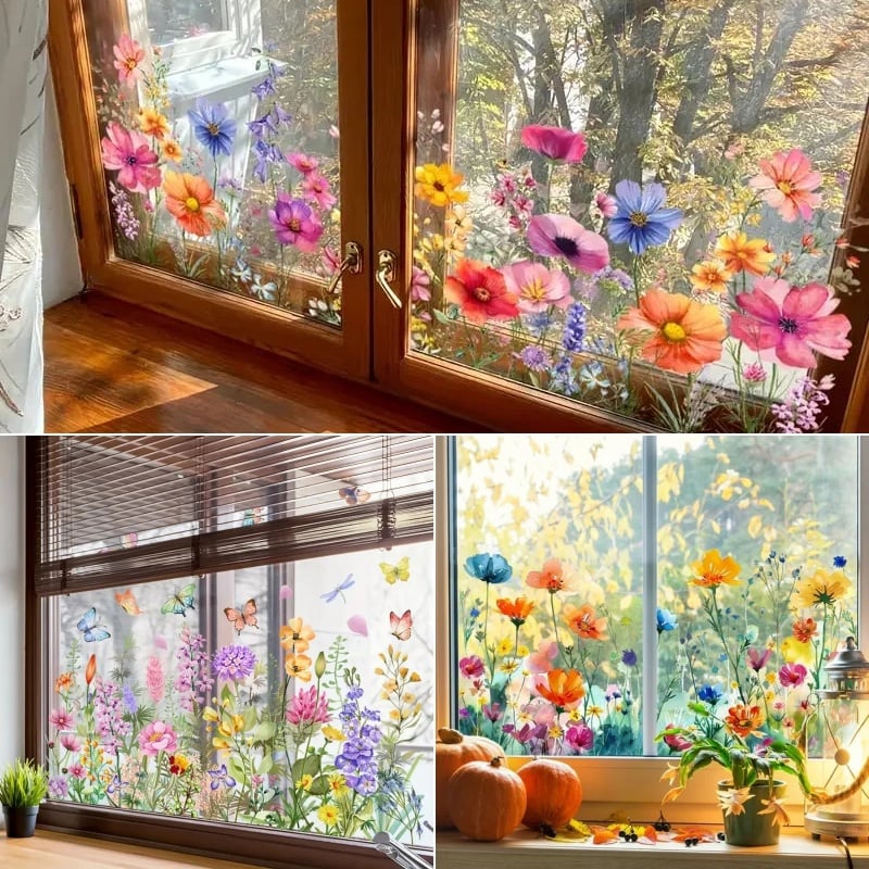 💐Colorful Floral Bouquet Window Sticker🖼️(Cut to size freely)