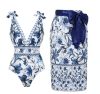 🏆Swimwear Bestsellers🏆 Einteiliger Badeanzug mit V-Ausschnitt und Bindeband-Print und Rock