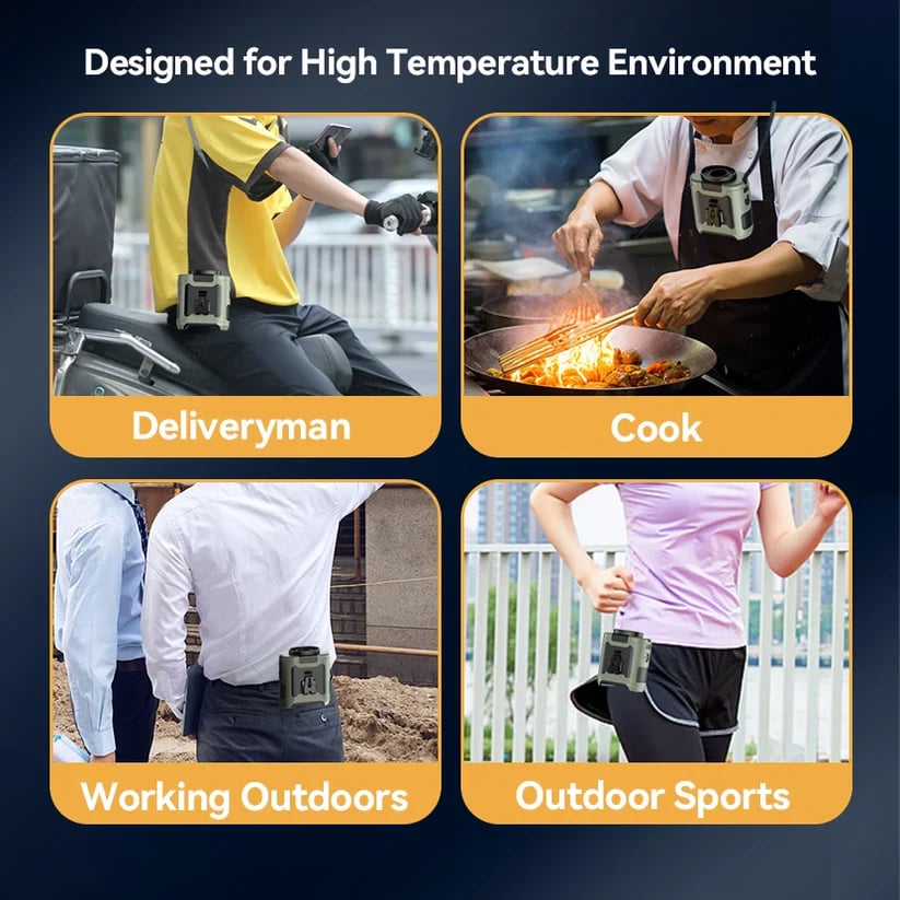 Portable Waist & Neck Fan with Power Bank and LED Light for Outdoor Use