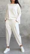 Women Plus Size Casual Round Neck Long Sleeve Two Piece Suit