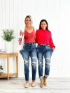 Tummy Control Distressed Cuffed Boyfriend Jeans (Buy 2 Free Shipping)