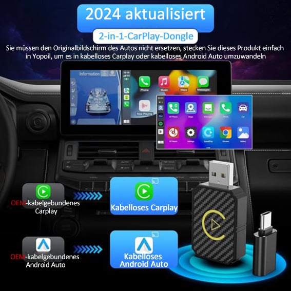 🔥Letzter Tag 49% Rabatt🔥Kabelloser Carplay-Adapter für iPhone/Android