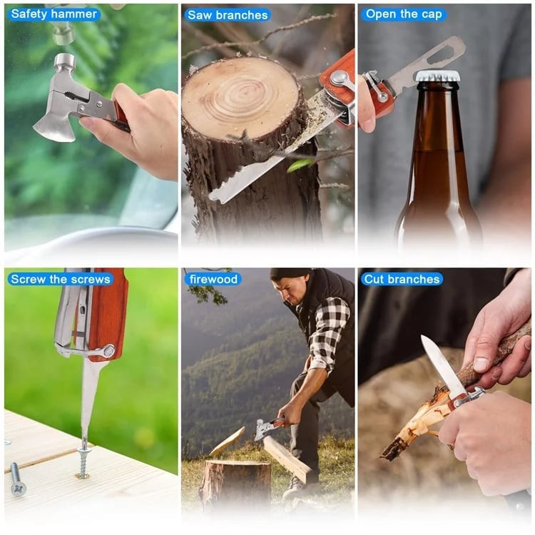 16 in 1 Multifunctional Axe Hammer Outdoor Emergency Safety Tool Saw Blade